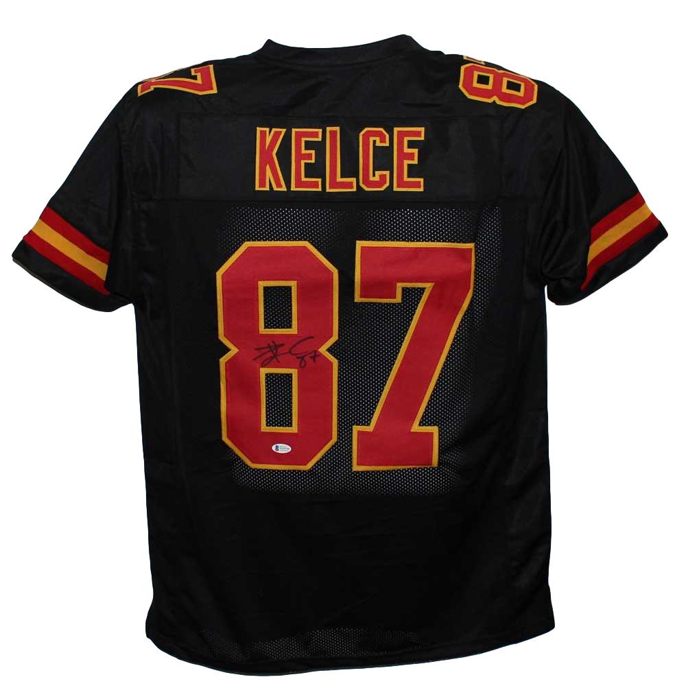 Travis Kelce Autographed/Signed Pro Style Black XL Jersey BAS 30085