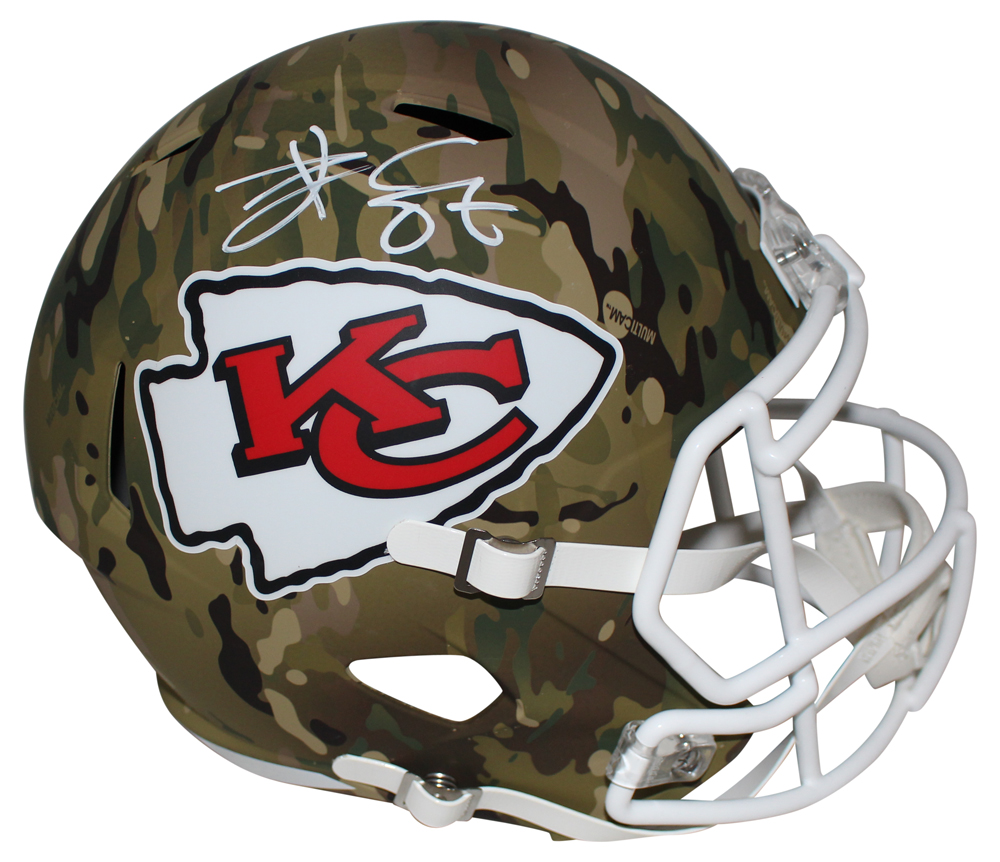 Travis Kelce Autographed Kansas City Chiefs F/S Camo Speed Helmet BAS 30093