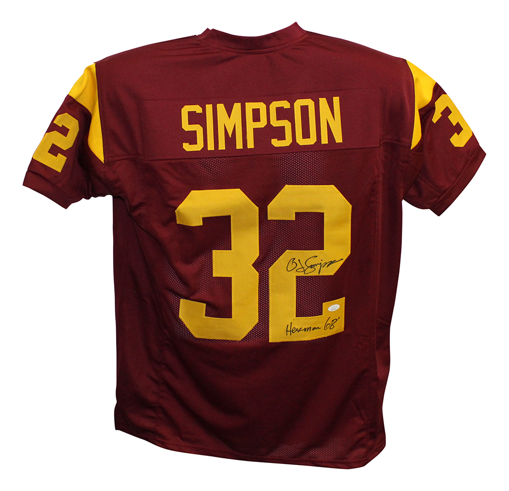 O.J. Simpson Autographed/Signed College Style Red XL Jersey JSA 30370