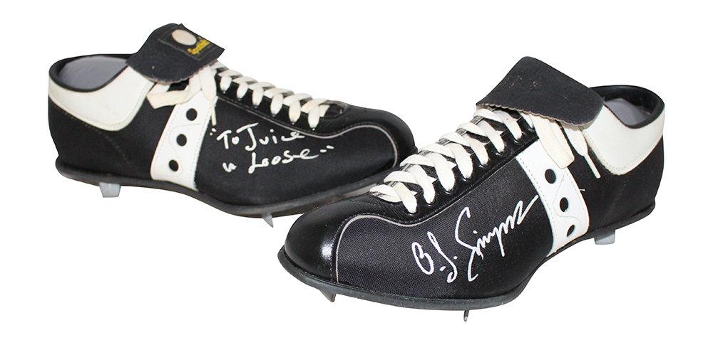 O.J. Simpson Autographed Signed Buffalo Bills Black Spot bilt Cleats JSA 30380 Denver Autographs