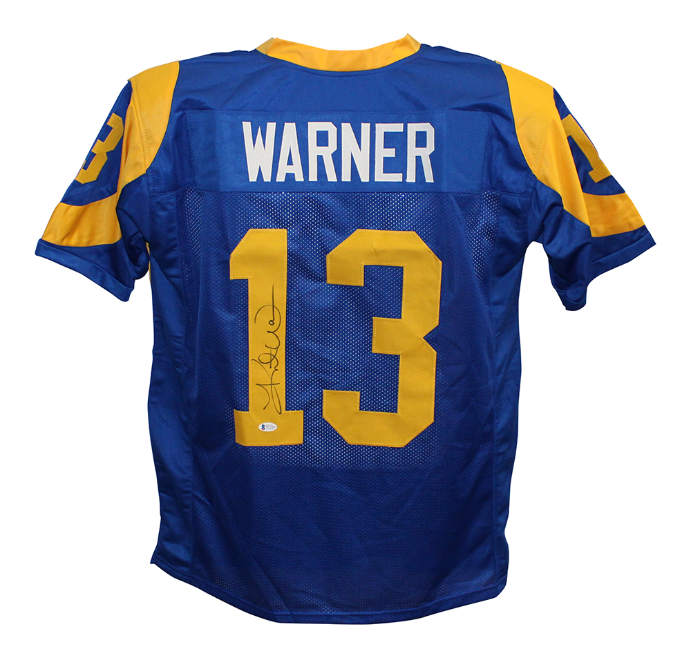 Kurt Warner Autographed/Signed Pro Style TB Blue XL Jersey BAS 30387