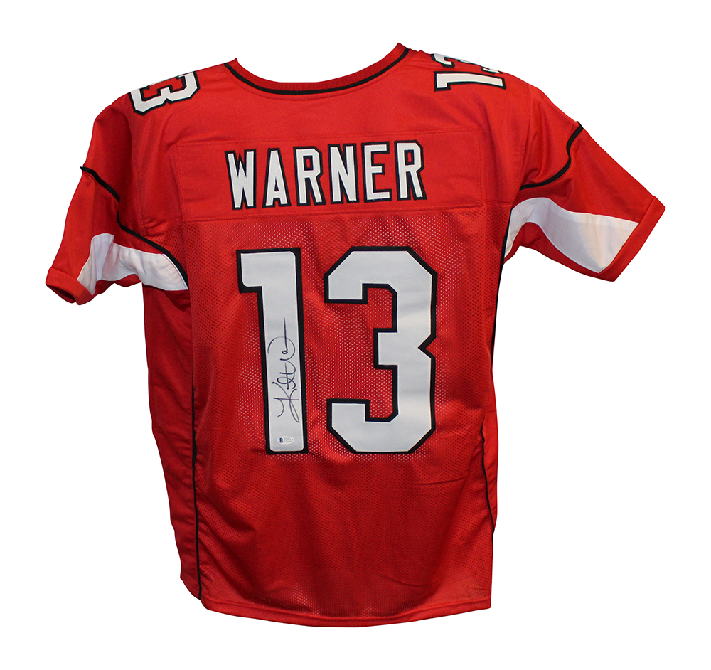 Kurt Warner Autographed/Signed Pro Style Red XL Jersey BAS 30389