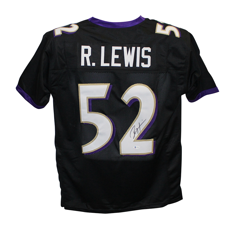 Ray Lewis Autographed/Signed Pro Style Black XL Jersey BAS 30400