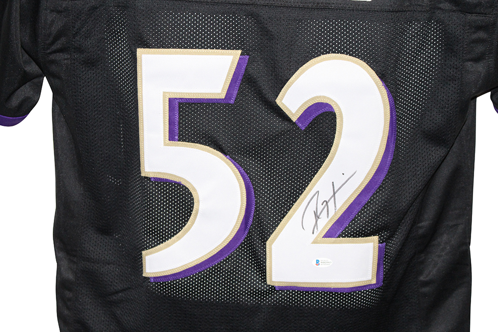 Ray Lewis Autographed/Signed Pro Style Black XL Jersey BAS 30400