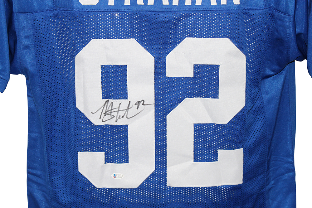 Michael Strahan Autographed/Signed Pro Style Blue XL Jersey BAS 30401