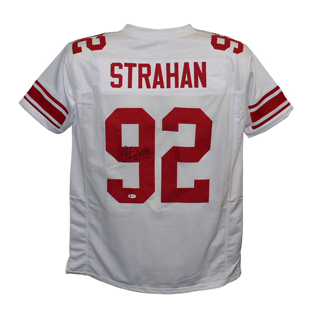 Michael Strahan Autographed/Signed Pro Style White XL Jersey BAS 30402