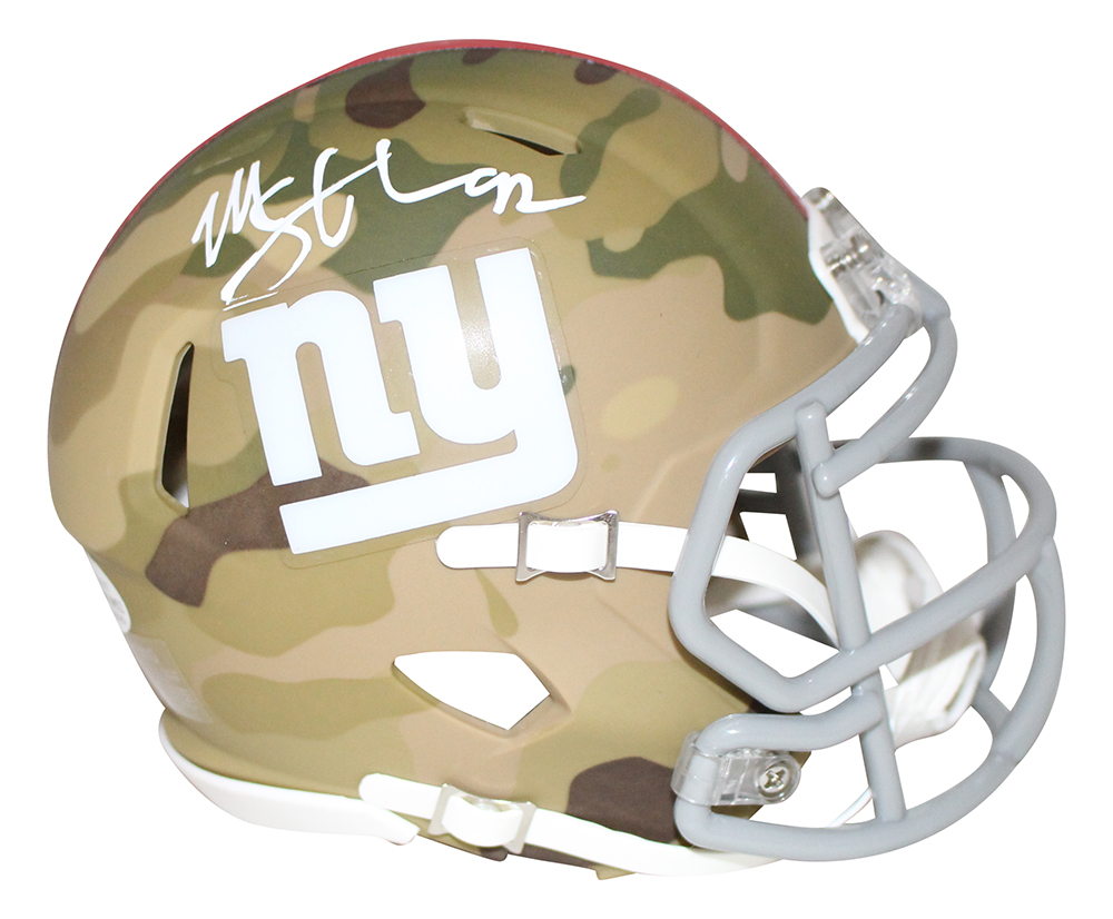 Michael Strahan Autographed New York Giants Camo Mini Helmet BAS 30403
