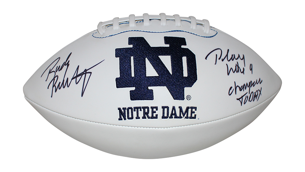 Rudy Ruettiger Autographed Notre Dame Logo Football Play Like Champ BAS 30460