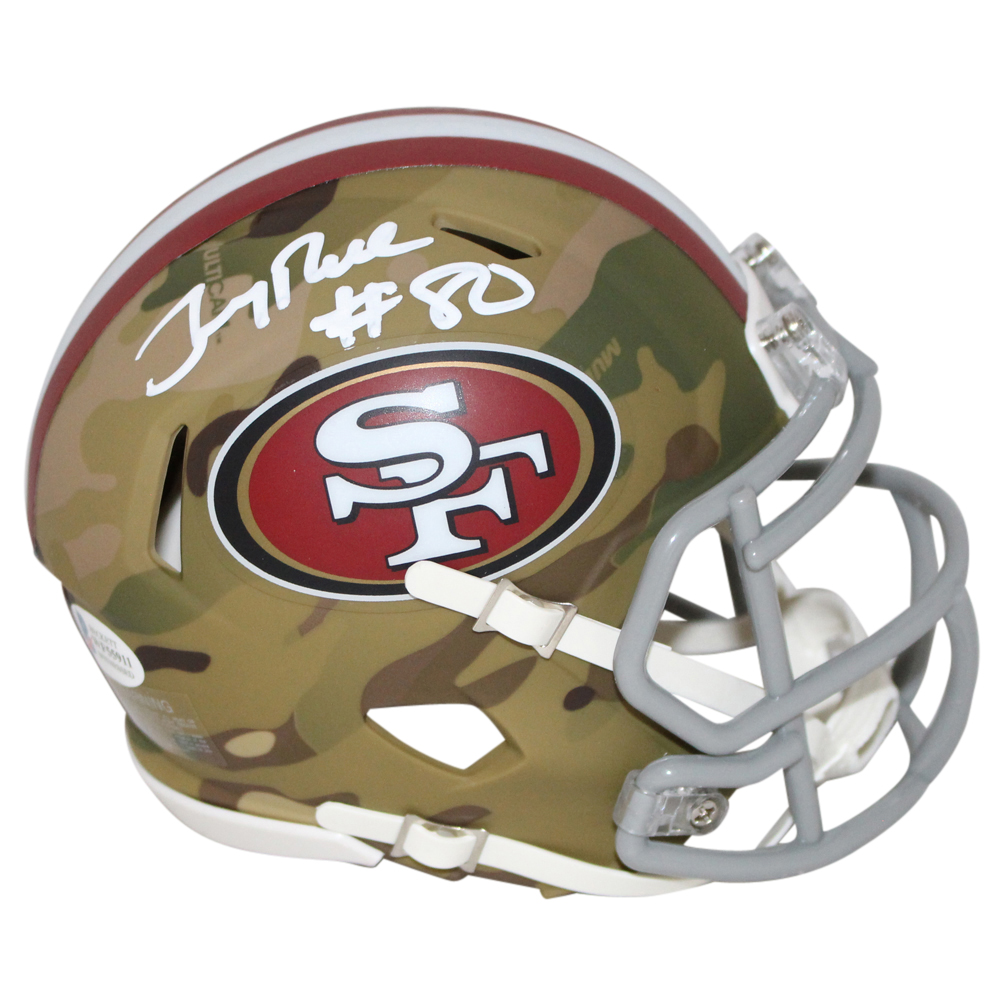 Jerry Rice Autographed/Signed San Francisco 49ers Camo Mini Helmet BAS 30512