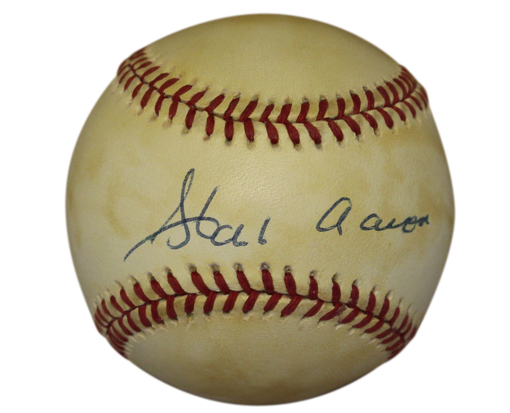 Hank Aaron Autographed Atlanta Braves National League Baseball JSA 30969