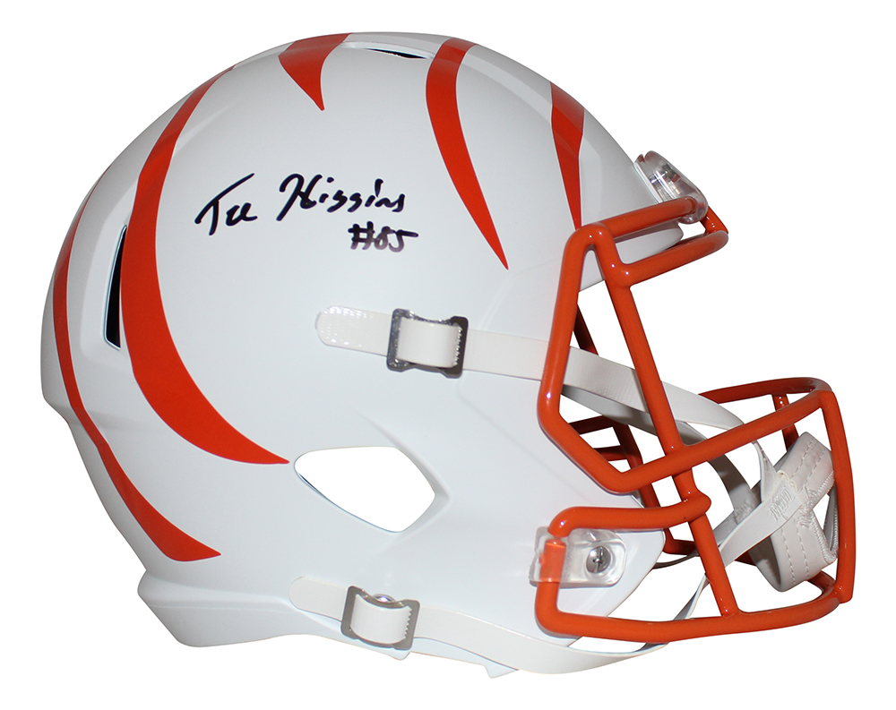 Tee Higgins Autographed Cincinnati Bengals F/S Flat White Helmet BAS 29412