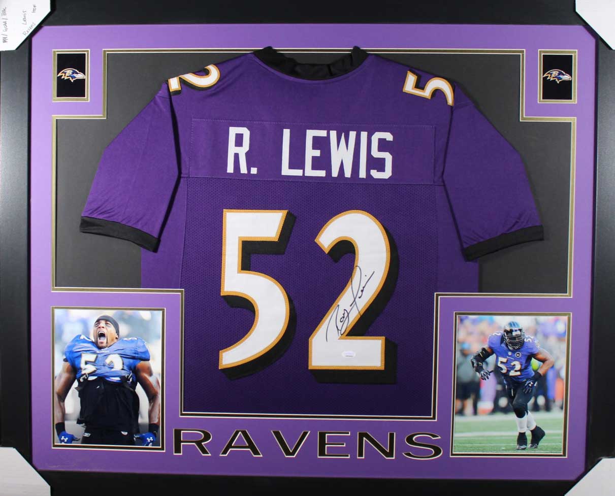 Ray Lewis Autographed Baltimore Ravens Framed Purple XL Jersey JSA 31056