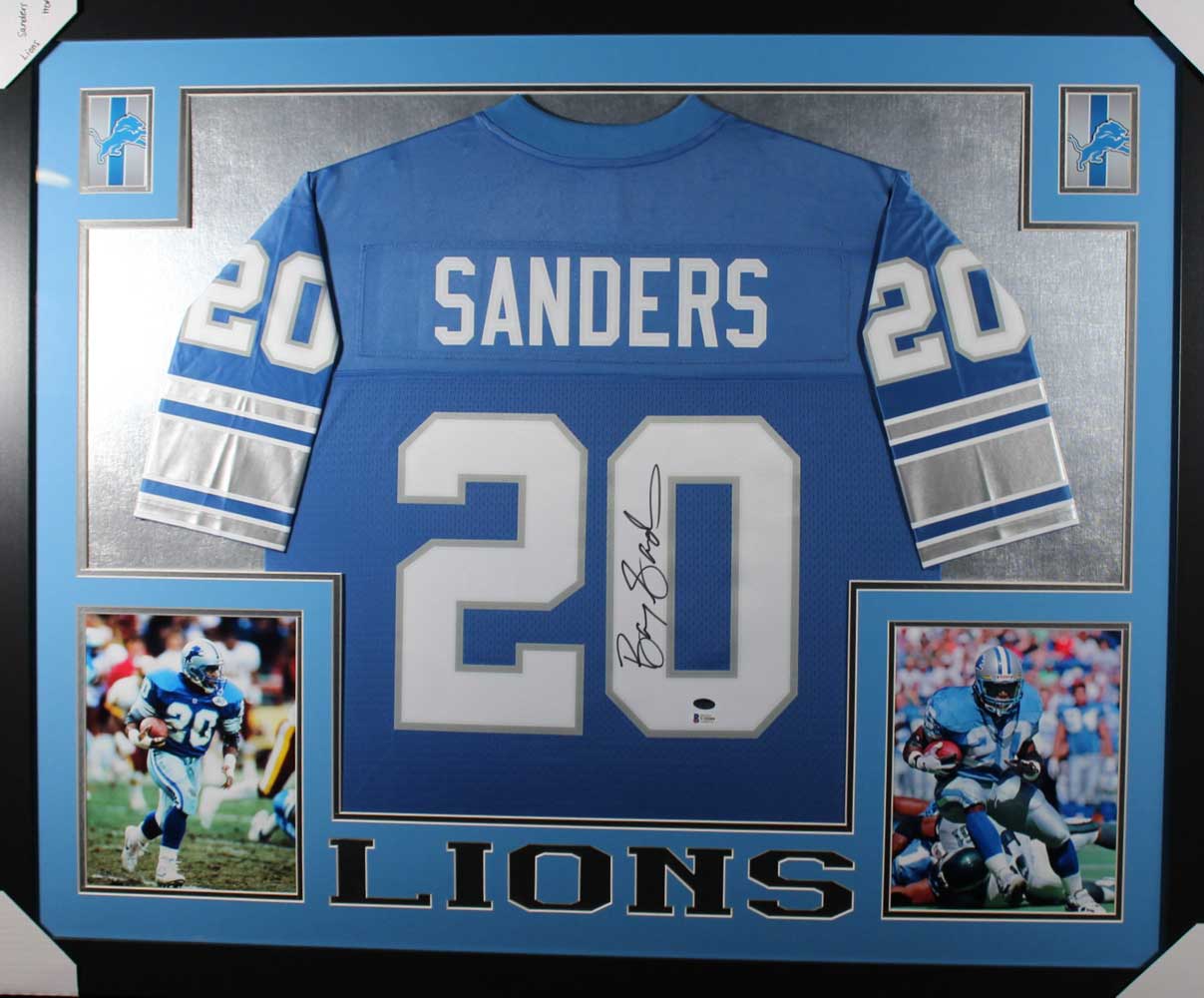 Barry Sanders Autographed Detroit Lions Framed Blue Pro Line Jersey BAS 31057
