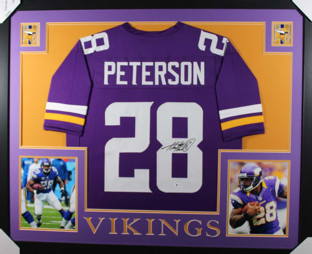 Adrian Peterson Autographed Minnesota Vikings Framed Purple XL Jersey BAS 31058