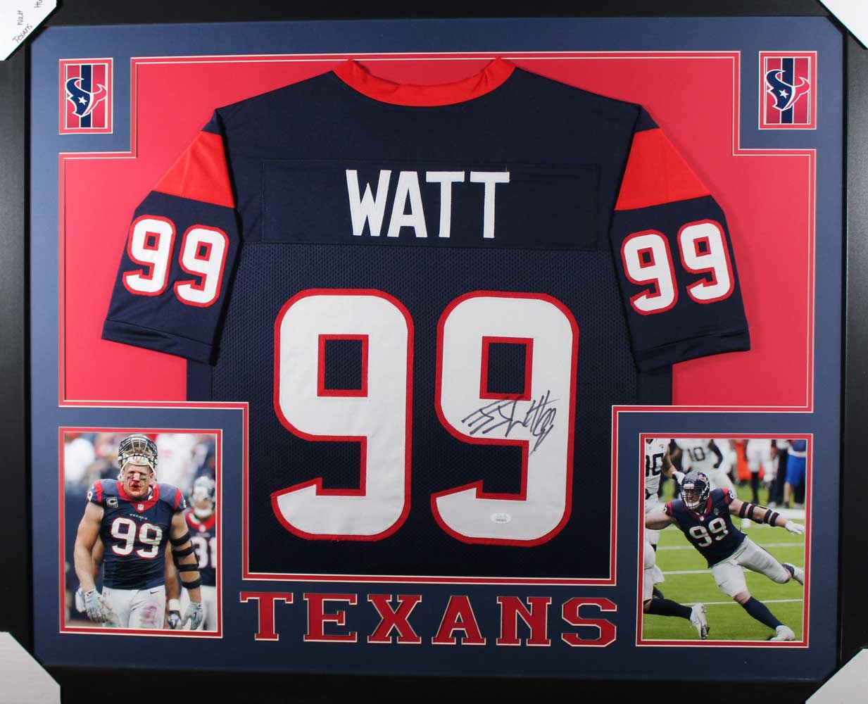 JJ Watt Autographed/Signed Houston Texans Framed Blue XL Jersey JSA 31059
