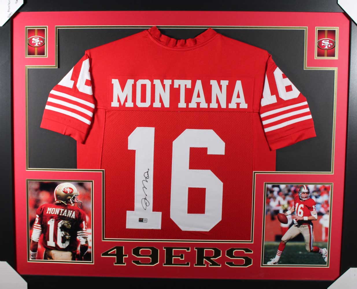 Joe Montana Autographed San Francisco 49ers Framed Red XL Jersey Tristar 31063