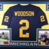 Charles Woodson Signed Michigan Wolverines Framed Blue XL Jersey JSA 31071