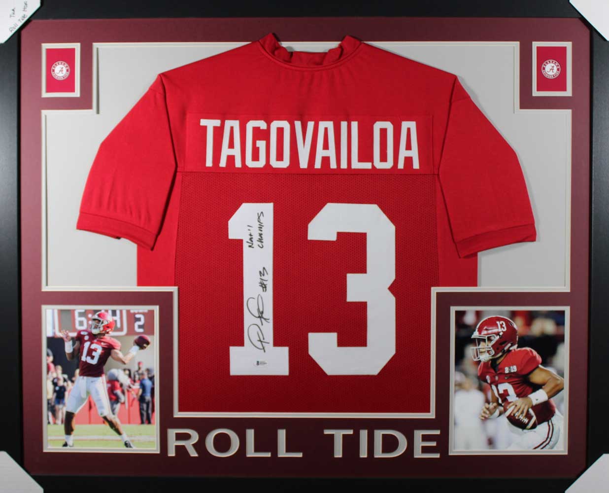 Tua Tagovailoa Signed Alabama Crimson Tide Framed Red XL Jersey BAS 31074