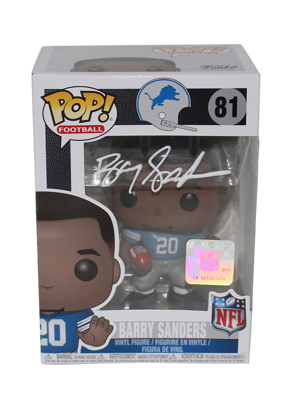 Barry Sanders Autographed Detroit Lions NFL Funko Pop #81 BAS 31075