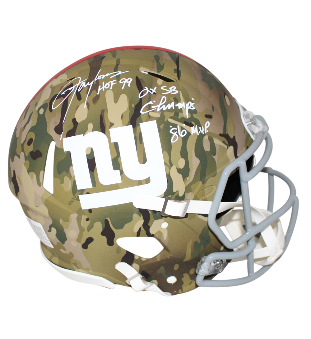 Lawrence Taylor Signed New York Giants Authentic Camo Helmet 3 Insc BAS 31123