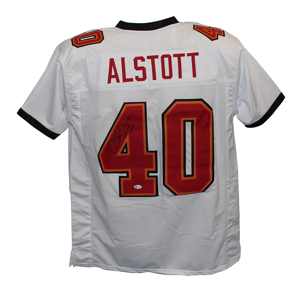 Mike Alstott Autographed/Signed Pro Style White XL Jersey BAS 31143