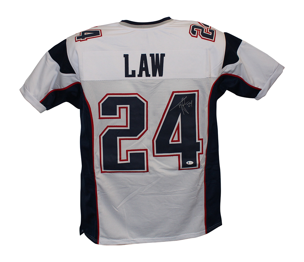 Ty Law Autographed/Signed Pro Style White XL Jersey BAS 31155