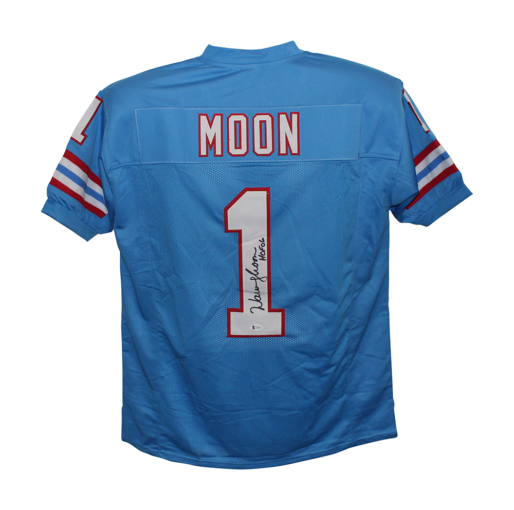 Warren Moon Autographed/Signed Pro Style Blue XL Jersey HOF BAS 31158